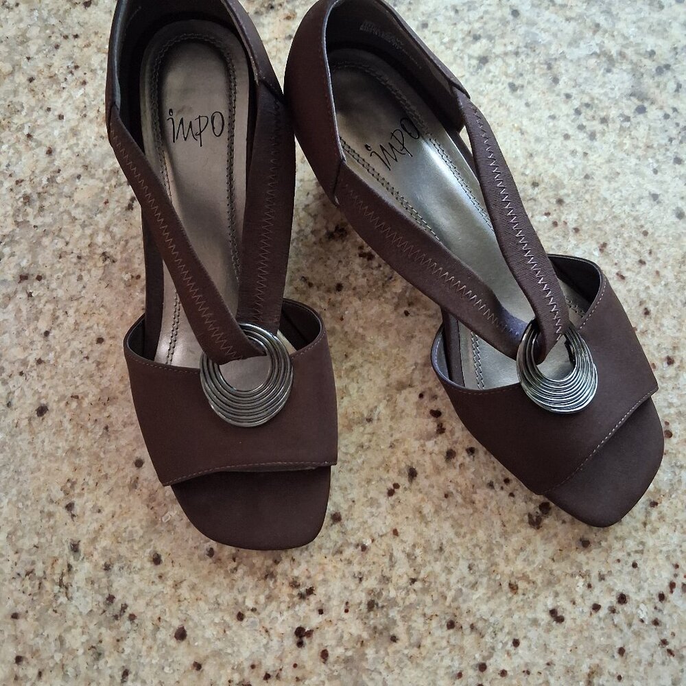 Impo Chocolate Brown Peep-Toe Wedges